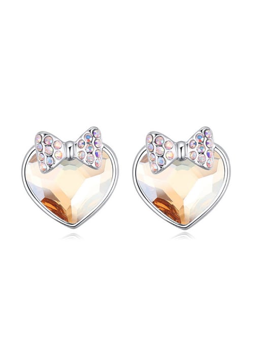 yellow Fashion Heart austrian Crystal Little Shiny Bowknot Stud Earrings