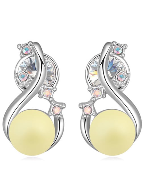 yellow Personalized Imitation Pearl White Crystals-studded Alloy Stud Earrings