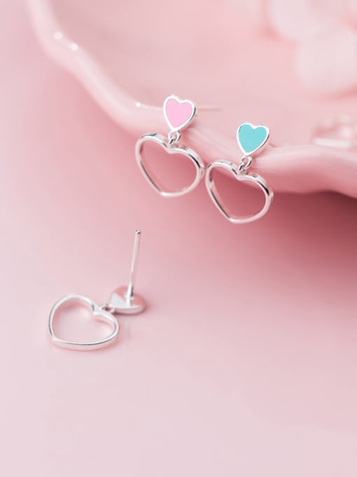 Rosh 925 Sterling Silver With Platinum Plated Cute Hollow  Heart Drop Earrings 1