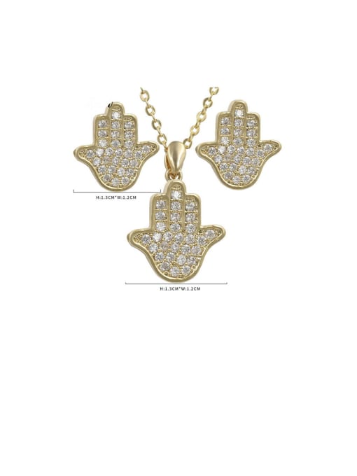 Champagne gold Copper With Cubic Zirconia Personality Palm Earrings And Necklaces  2 Piece Jewelry Set