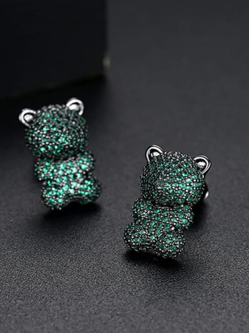 Green Copper With Cubic Zirconia  Fashion Animal Bear Cluster Earrings