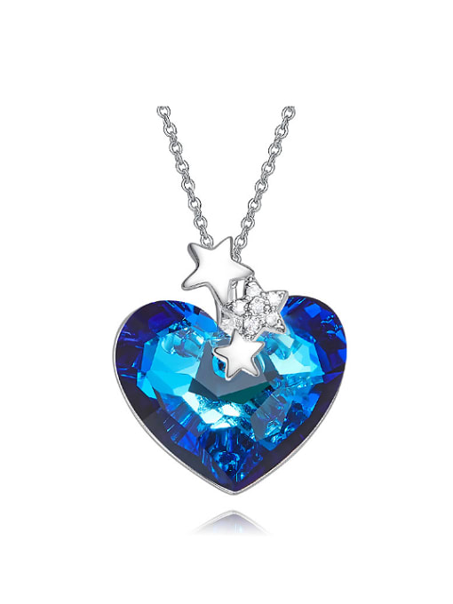 Blue Fashion Heart austrian Crystal Little Stars Copper Necklace