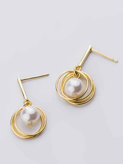 Rosh 925 Sterling Silver With 18k Gold Plated Simplistic Round Drop Earrings