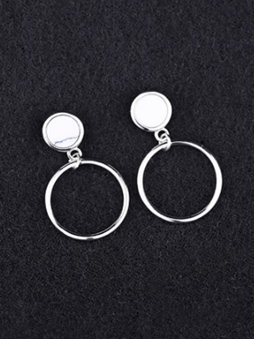 Peng Yuan Simple Stone Round Silver Earrings 3