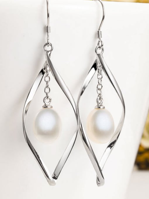 One Silver Women Elegant Pearl Drop Earrings 2