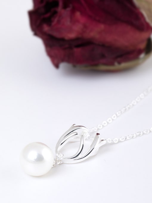 SILVER MI Fashion 925 Silver White Shell Pearl Deer Antlers Necklace