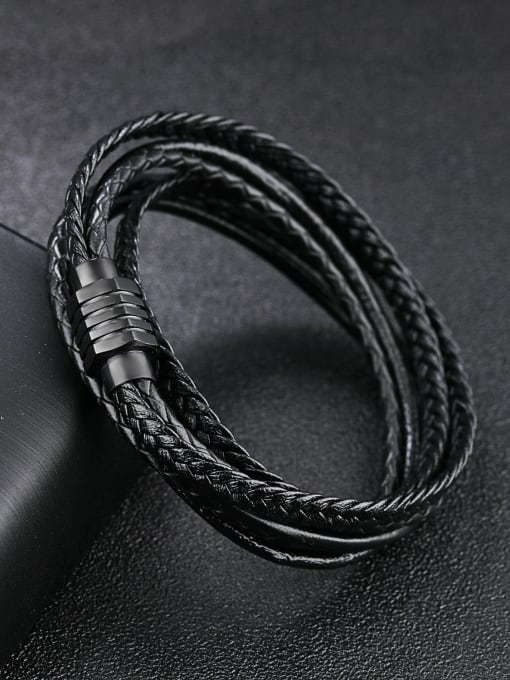 Open Sky Classical Woven Artificial Leather Multi-band Bracelet 2