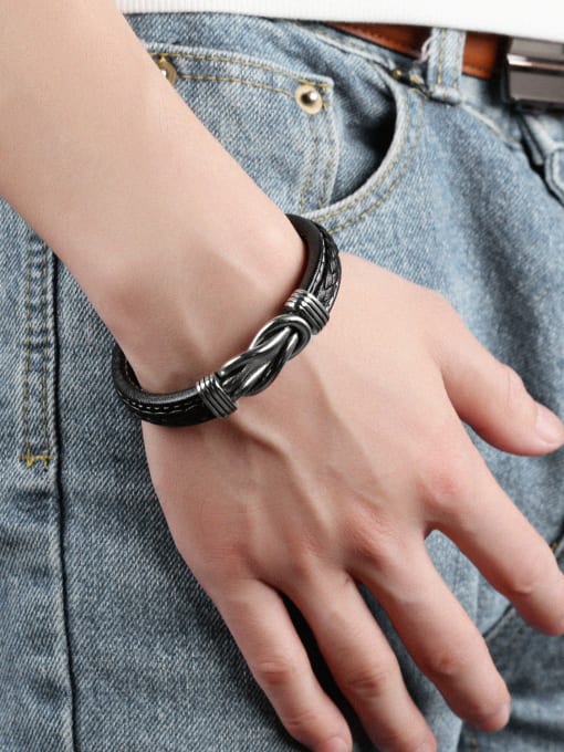 Open Sky Simple Titanium Artificial Leather Men Bracelet 1