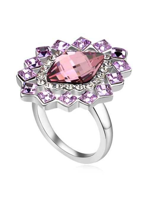 purple Exaggerated Geometrical austrian Crystals Alloy Ring
