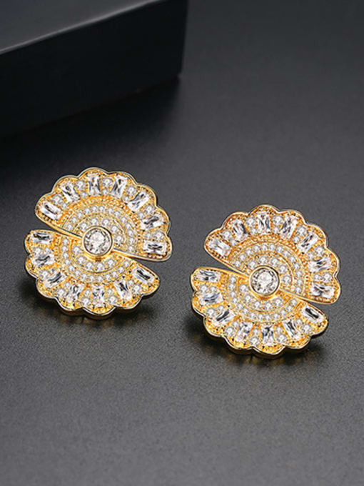 BLING SU Copper With Gold Plated Trendy Round Stud Earrings