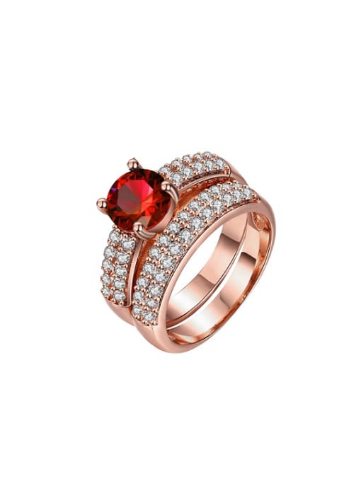 Ronaldo Exquisite Red Zircon Rose Gold Plated Ring Set 0