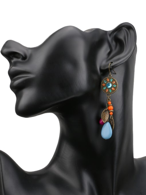 Gujin Bohemia style Colorful Resin stones Little Leaves Alloy Drop Earrings 1