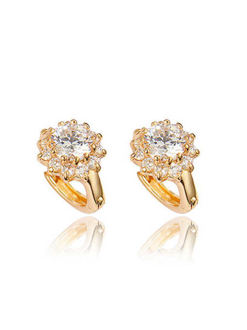 Gold White Diamond SAN18KRGPE755 All-match Rose Gold Plated Flower Zircon Stud Earrings