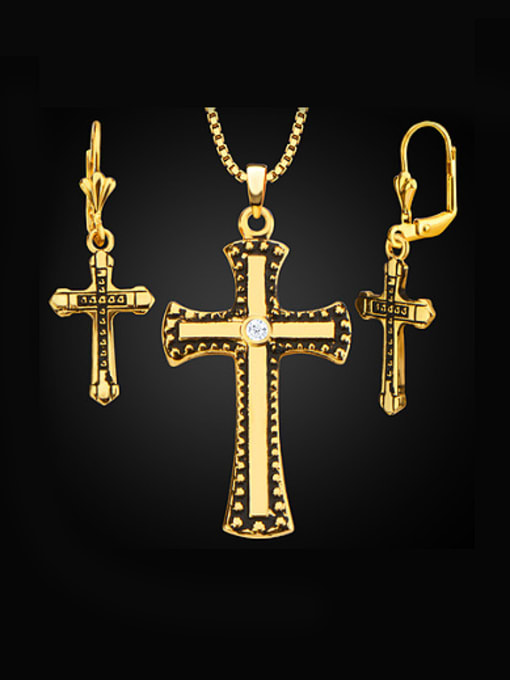 Days Lone 18K Gold Plated Retro Cross Two Pieces Jewelry Set 0
