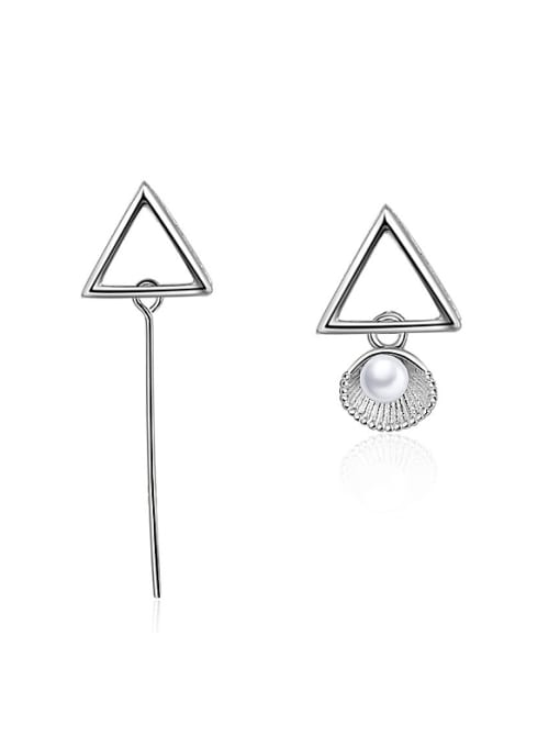 AI Fei Er Personalized Asymmetrical Hollow Triangle Imitation Pearl Stud Earrings 0
