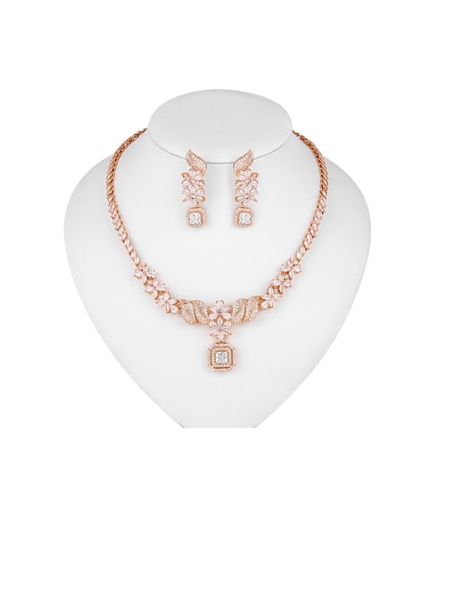 Mo Hai Copper With Cubic Zirconia  Luxury Geometric Earrings And Necklaces 2 Piece Jewelry Set 1