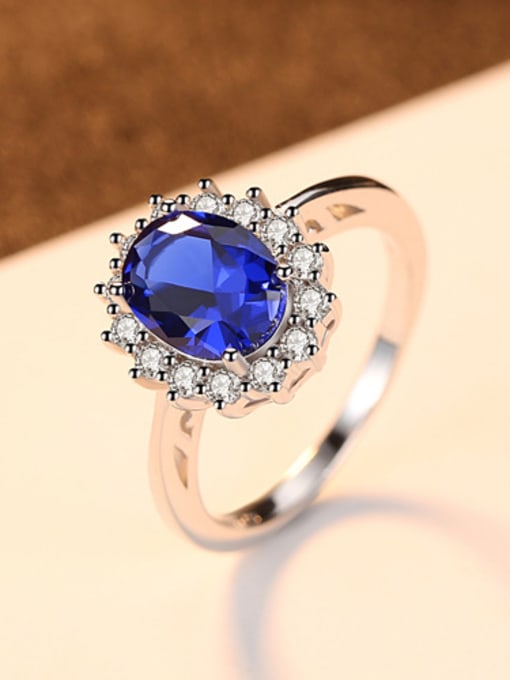 blue Sterling silver AAA zircon classic blue semi-precious stone ring