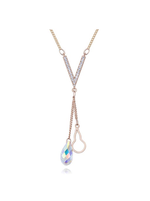 QIANZI Simple Water Drop austrian Crystal V-shaped Pendant Alloy Necklace