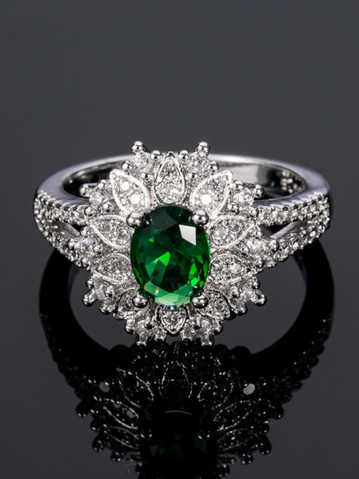 green Copper With  Cubic Zirconia  Luxury Oval Statement Rings