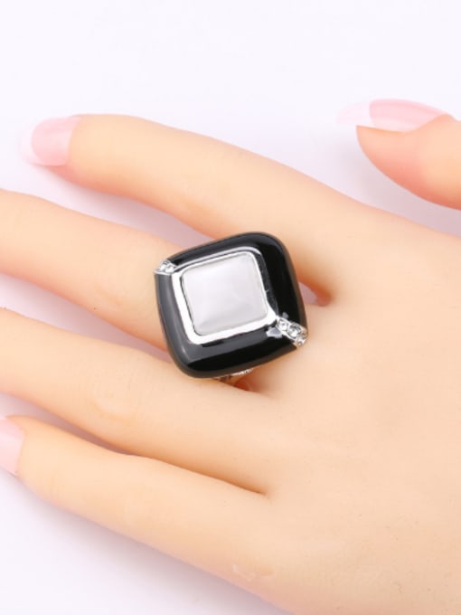 Gujin Personalized White Opal stone Black Enamel Alloy Ring 1