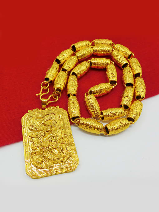 Golden Men Square Shaped Dragon Necklace