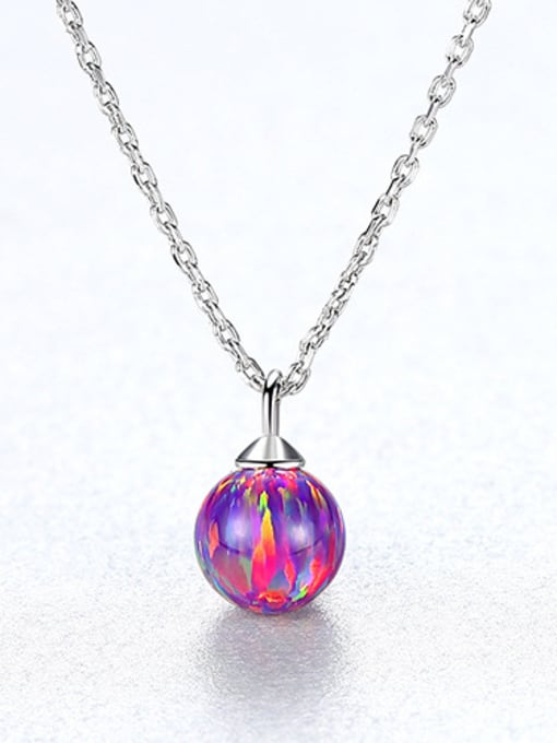 Red 925 Sterling Silver With multicolor opal simple  Ball Necklaces