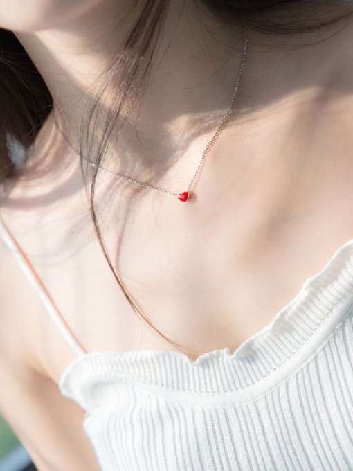 Rosh Elegant Red Heart Shaped Glue S925 Silver Necklace 1