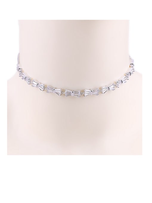 platinum Copper With Cubic Zirconia  Simplistic Bowknot Chokers Necklace