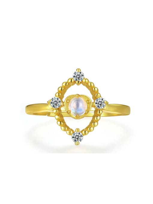 ZK Natural Blue Moonstone Opening Ring with 14k Gold Plated 0