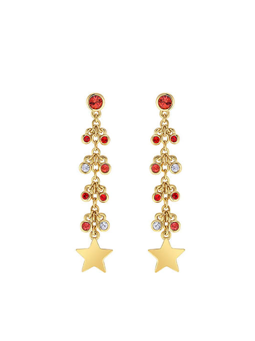 Yellow Fashion Cubic Crystals Little Star Copper Drop Earrings