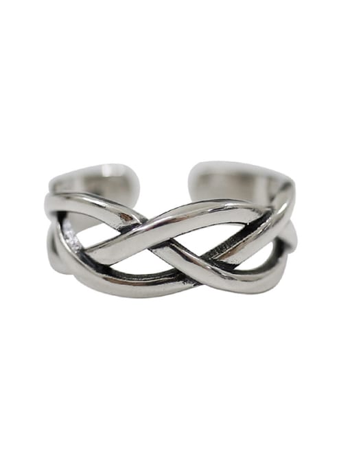 DAKA Retro style Hollow Woven Silver Opening Ring 0