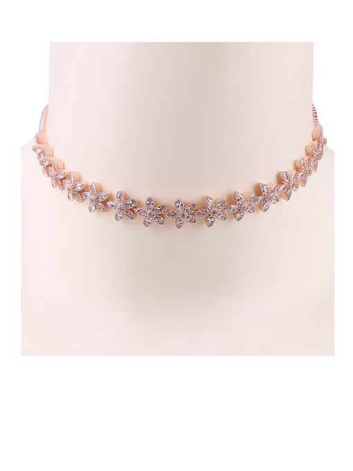Mo Hai Copper With  Cubic Zirconia  Plated Delicate Flower Chokers  Necklace 0
