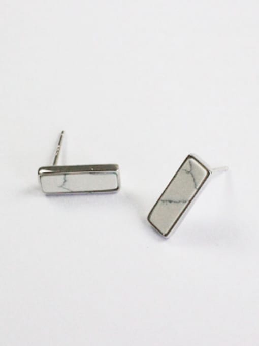 DAKA Simple Rectangular Stones Silver Stud Earrings 0