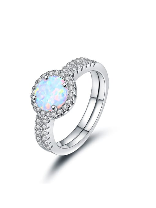 UNIENO Alloy Fashion Double Layer Opal White Gold Plated Ring