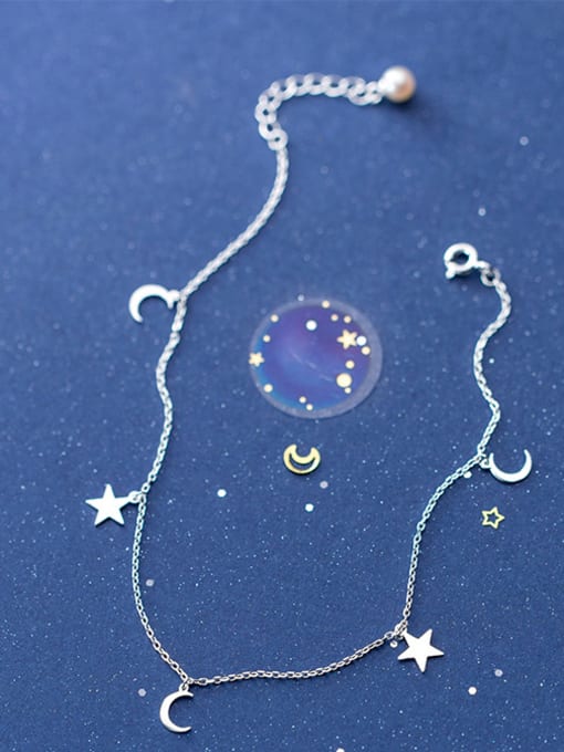 Rosh 925 Sterling Silver With Platinum Plated Simplistic Star Ank moon Anklet 2