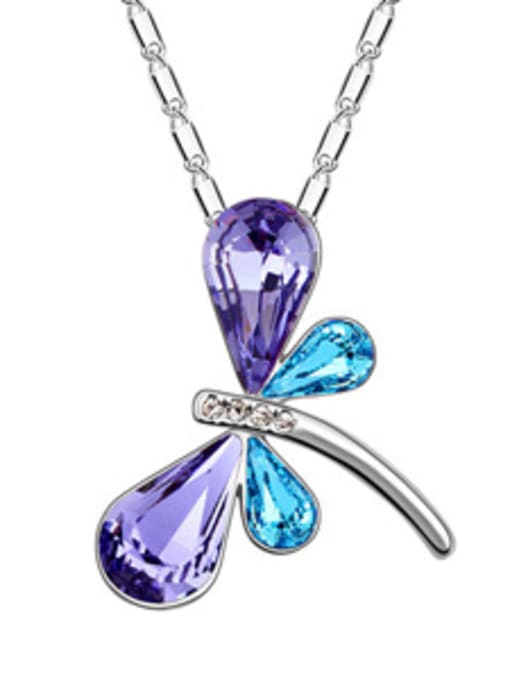 double color Fashion Dragonfly austrian Crystals Pendant Alloy Necklace