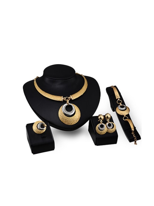BESTIE Alloy Imitation-gold Plated Ethnic style Hollow Circle Lacquer Four Pieces CZ Jewelry Set 0