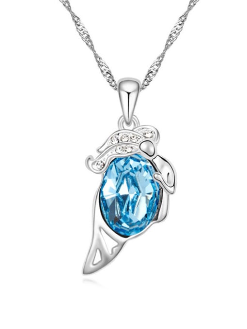 light blue Simple Shiny Oval austrian Crystal Pendant Alloy Necklace