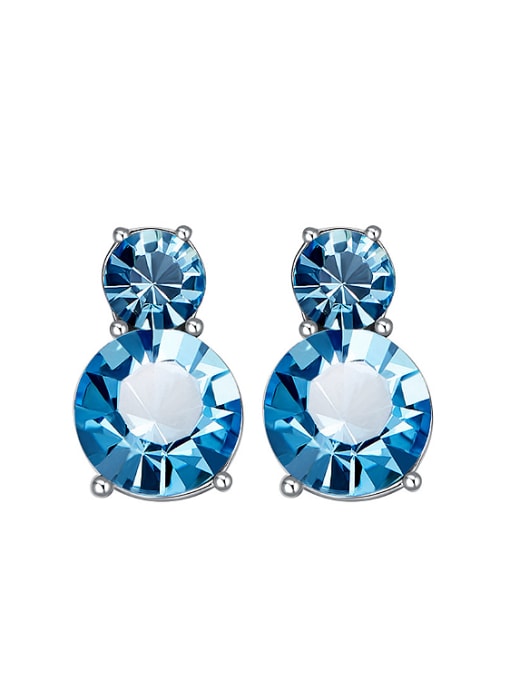 CEIDAI Simple Two Round Blue austrian Crystals Stud Earrings