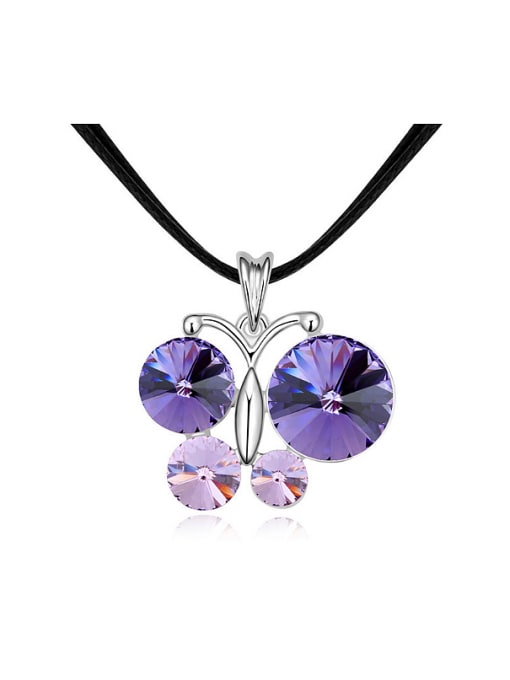 Purple Personalized Cubic austrian Crystals Butterfly Pendant Alloy Necklace