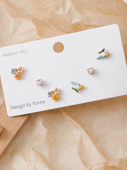 F bird and flower Alloy With Gold Plated Cute Friut Stud Earrings