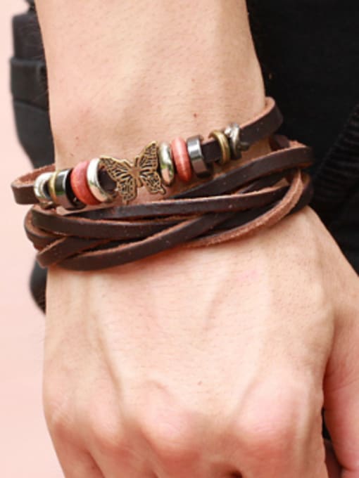 Open Sky Retro style Multi-band Brown PU Men Bracelet 1