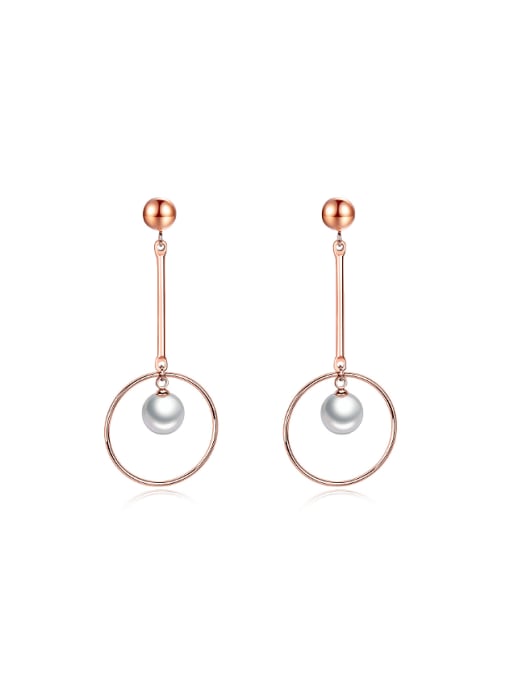 Open Sky Simple Hollow Round Artificial Pearl Titanium Drop Earrings 0