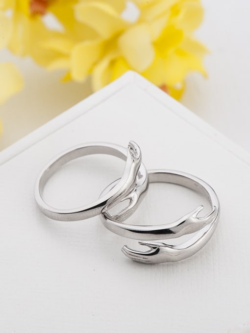 Dan 925 Sterling Silver With White Glossy  Simplistic Hands folded Lovers Free Size  Rings 3