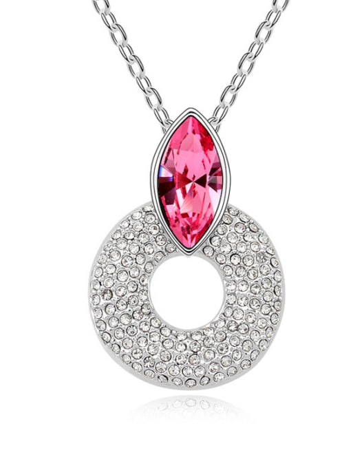 pink Simple Hollow Round Pendant austrian Crystal Alloy Necklace
