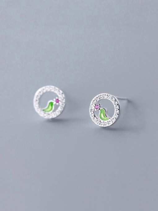 Rosh 925 Sterling Silver With Silver Plated Cute Round Bird Stud Earrings 0