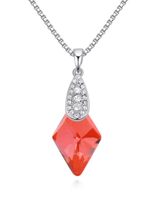 red Simple Rhombus austrian Crystal Pendant Platinum Plated Necklace