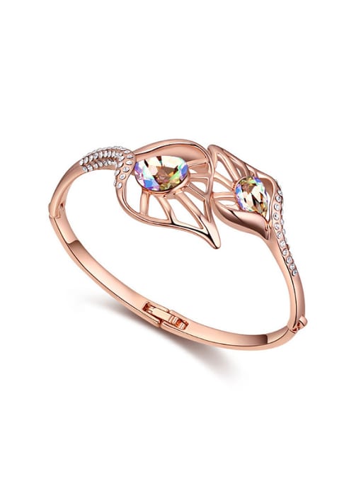 QIANZI Fashion Rose Gold Plated austrian Crystals Hollow Alloy Bangle