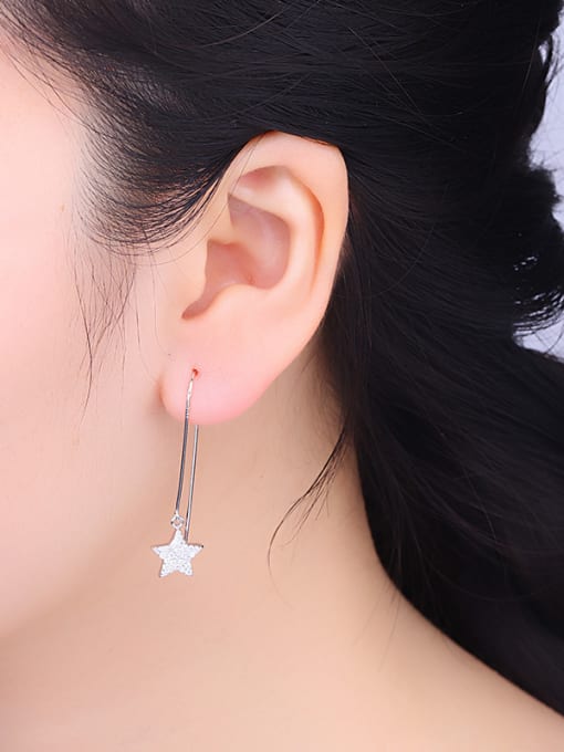 One Silver Simple Little Hollow Round Shiny Zirconias 925 Silver Line Earrings 1