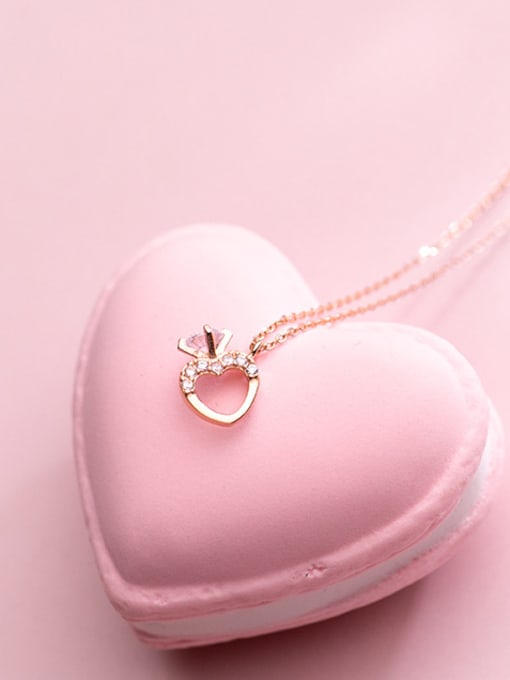 S925 Silver Necklace - Rose Gold S925 Silver Necklace female fashion fashion Diamond Heart Necklace sweet temperament short chain D4317 female clavicle